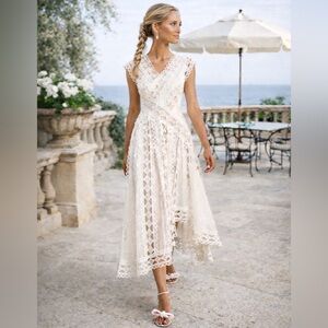 NWT Zimmermann Moncur studded paneled broderie Lace White Midi Dress Sz 8